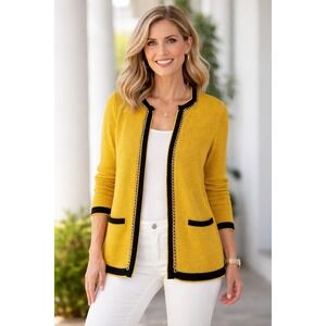 Jones New York Women Knit blazer Cardigan Large Open Front Sweater Classic Chic